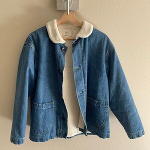 Denim Jean Jacket with Sherpa Collar - Blue
